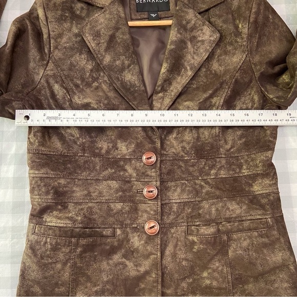 Brown leather blazer BERNARDO gold genuine leather jacket soft classy funky - Picture 12 of 16